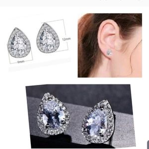 Pear Cut White Sappphire Stud Earrings Rose Gold S